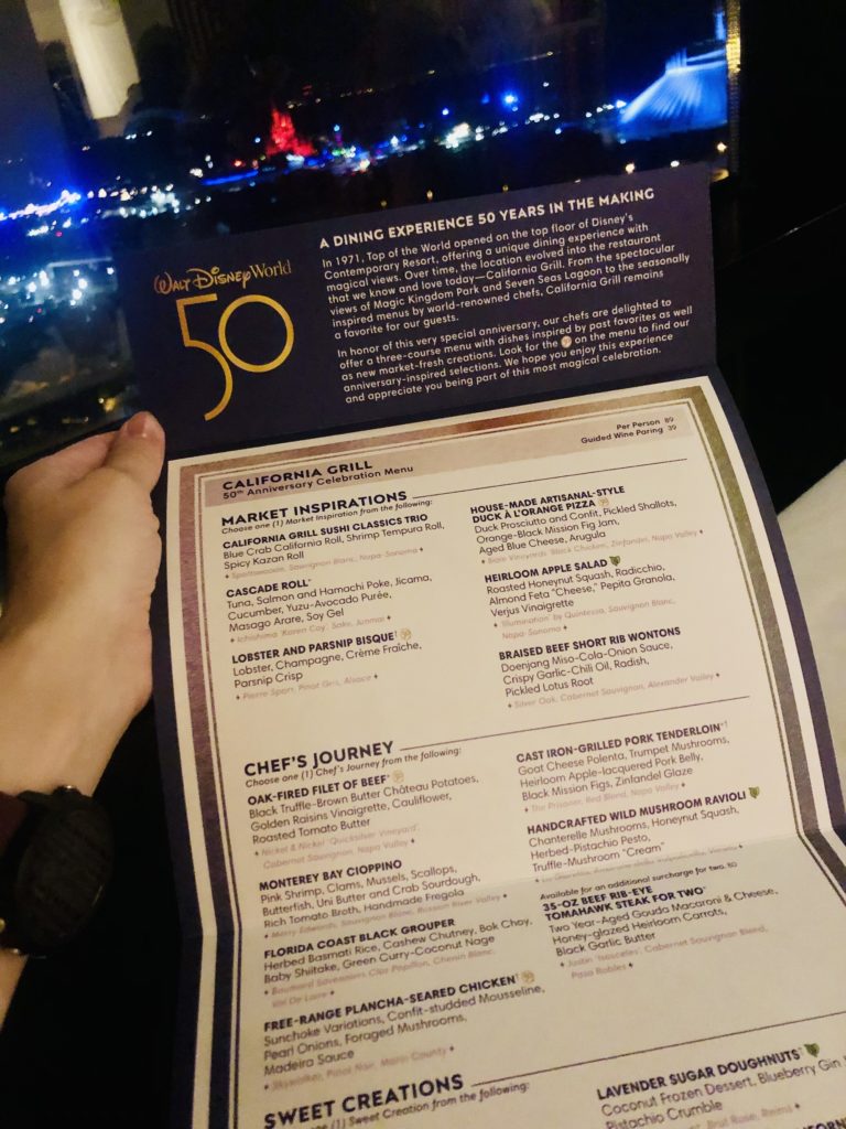 California Grill 50th anniversary dinner menu