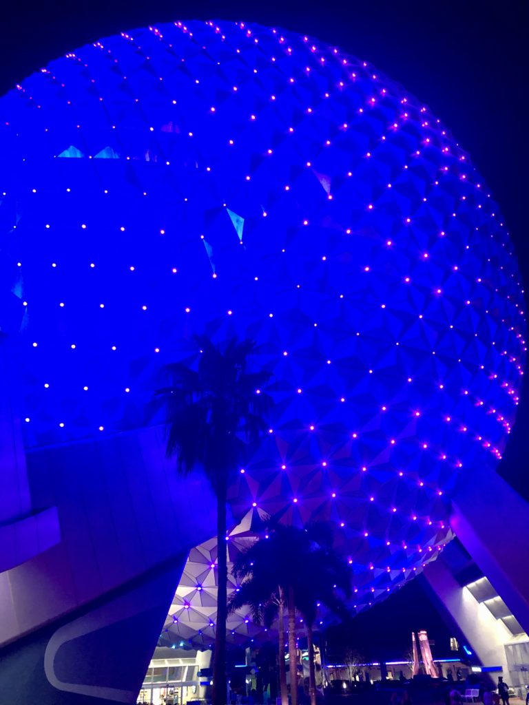 Spaceship Earth's LED lights in Epcot, WDW