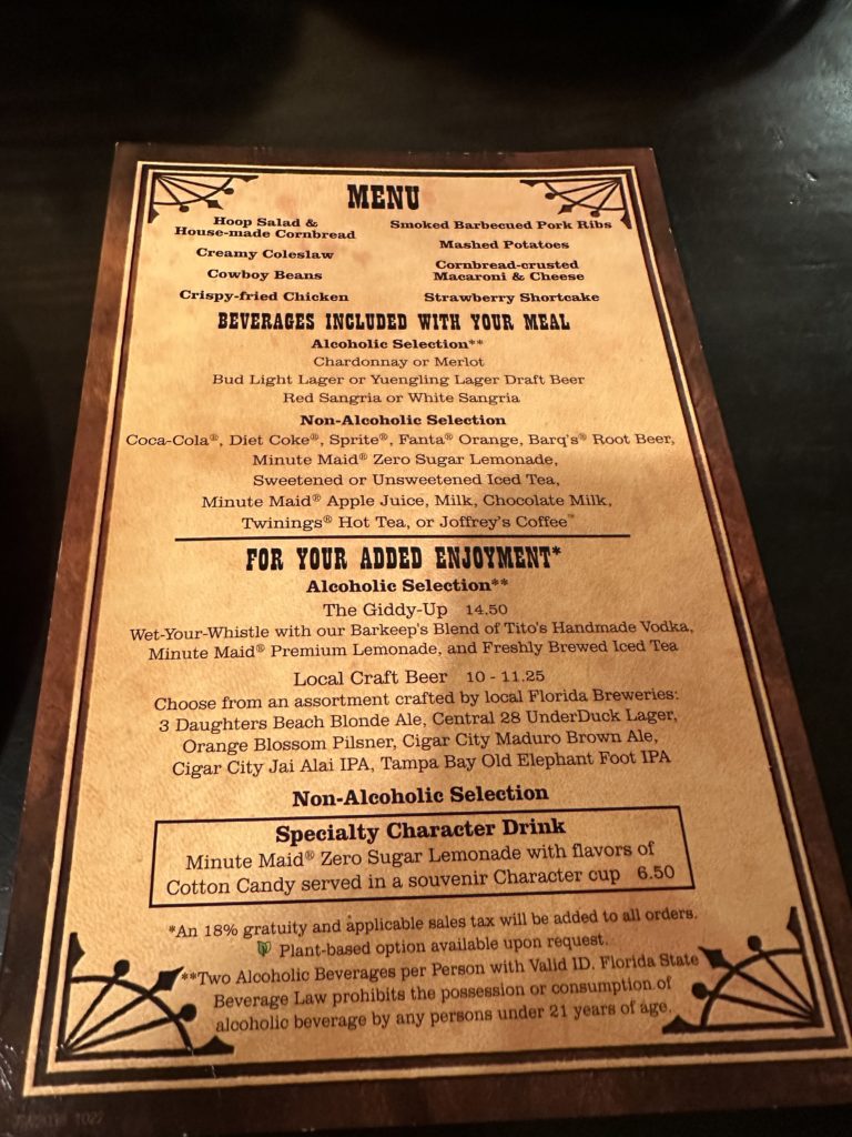 Hoop de Doo Revue trip report - menu