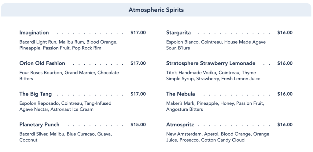Space 220 Lounge drink menu NEW