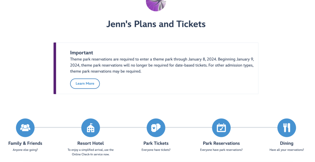 My Disney Experience My Plans