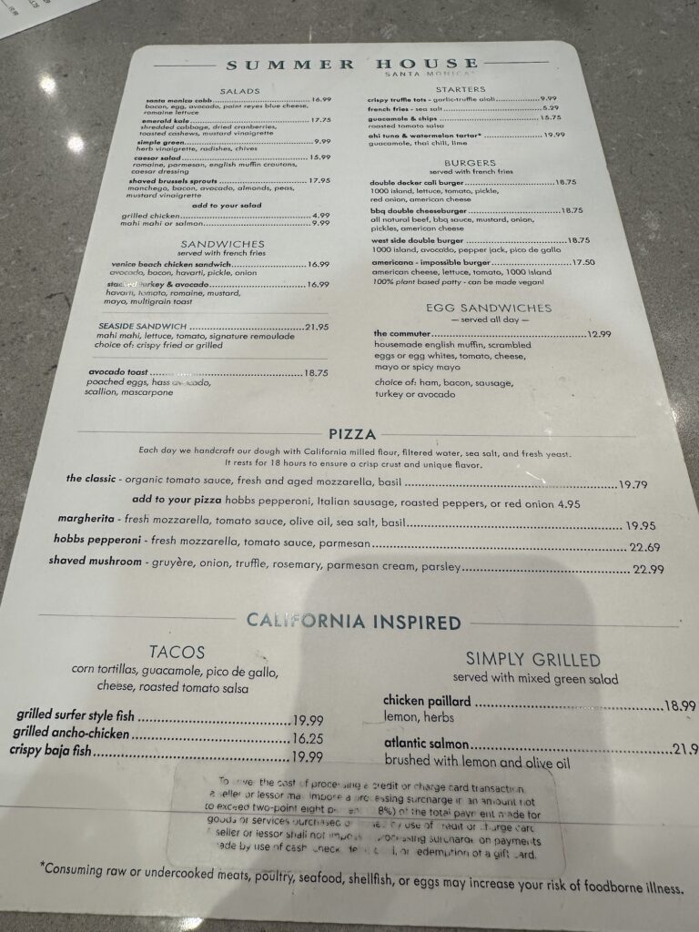 Summer House on the Lake MCO menu