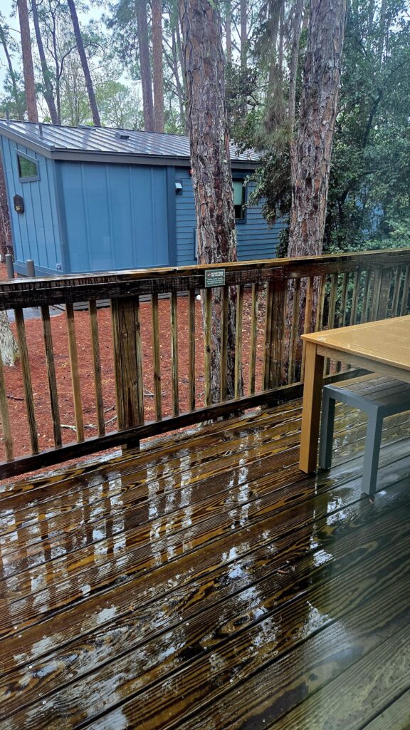 Fort Wilderness cabin patio in the rain